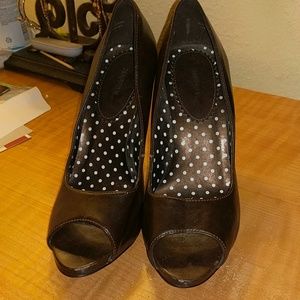 Brown open toe heels